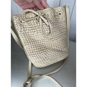 BEMBIEN Mini Bucket Bag Crossbody Shoulder Bag Handbag Woven Leather Taupe